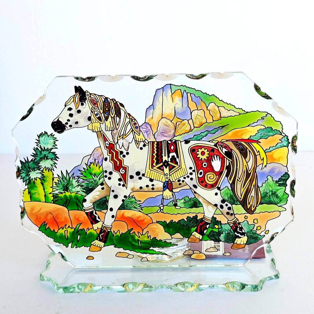 The Trail of Painted Ponies Glass Candle Plaque Horse Western Decor NIB Desert